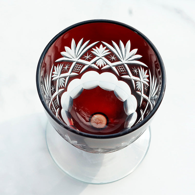 Hand Cut Ruby Red Blue Short Stem Drinking Glass 160 ml Shot Glasses Sake Cup Korea Soju Shot Glass Guest Party Favors