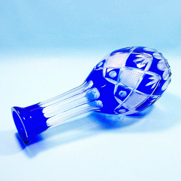Hand Cut to Clear Blue Colored Whiskey Glass Wine Decanter