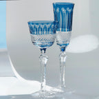 Bohemian Czech Ink Blue Color Hand Cut to Clear Crystal Champagne Flute Wine Glass Glassware 140ml