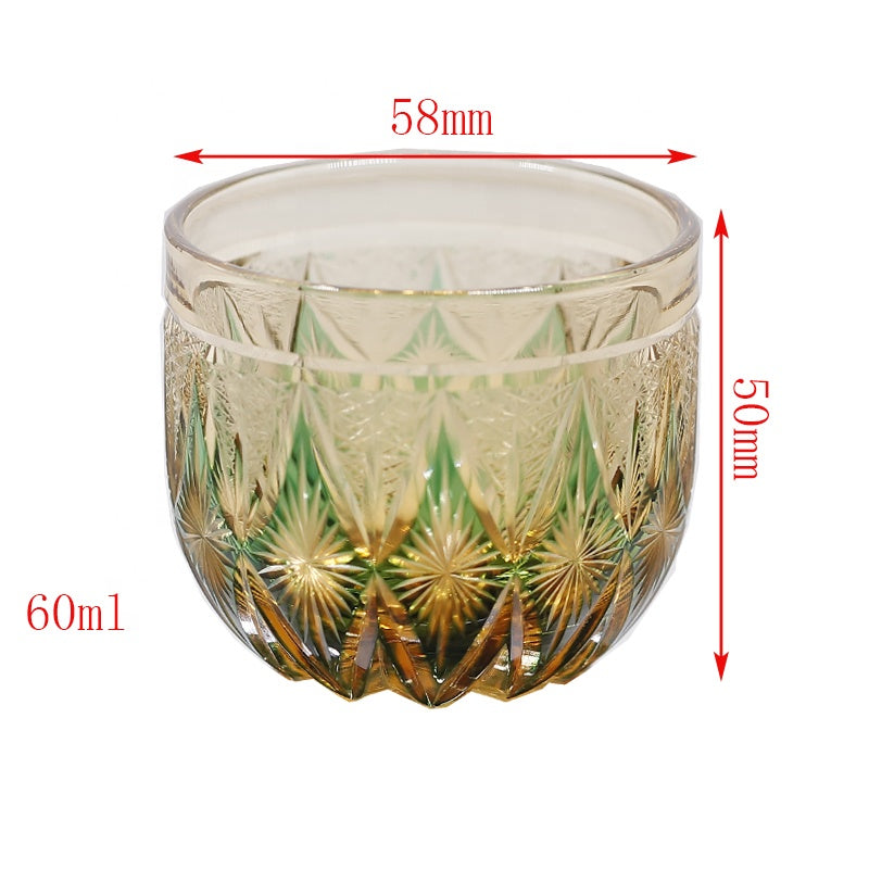 Amber Green Colored Hand-Cut Shot Glass Small Gass for Liquor Japandi Design Style with Gift Box