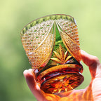 330ml Amber Green Edo Kiriko Fashioned Whiskey Glass with Gift Box New Design Trendy Drinkware for Fine Spirits