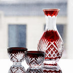 Japanese Style Edo Kiriko Classic Japanese Style Red Color Sake Bottle Set Glass Decanter with Small Glass Cup