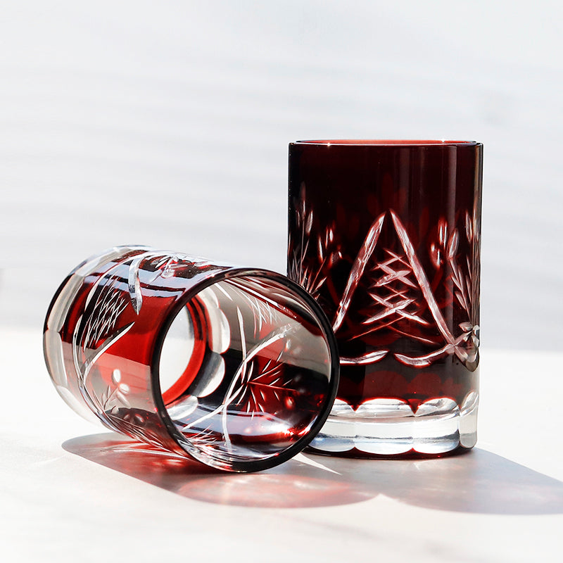 Japanese Style 65ml Round Hand Cut Glass Cut Patterned Spirits Glass Colored Sake Cup 2oz Korea Soju Shot Glass Party Favors