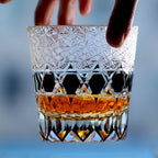 Edo Kiriko Hand Cut to Clear Black 12oz Crystal Whiskey Glass Colored Rock Tumbler Hand Cut Drinkingware Gift Packing 1pc
