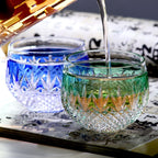 Small Shot Glasses for Sake Colored Glass Hand-Cut Green and Blue Edo Kiriko Crystal Shot Glass 90ml Overlay Lead Crystal Glass