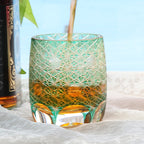 Green 10oz Edo Kiriko Crystal Hand Cut Whiskey Glass Colored Drinkingware Gift Packing 1pc for Wedding/Party