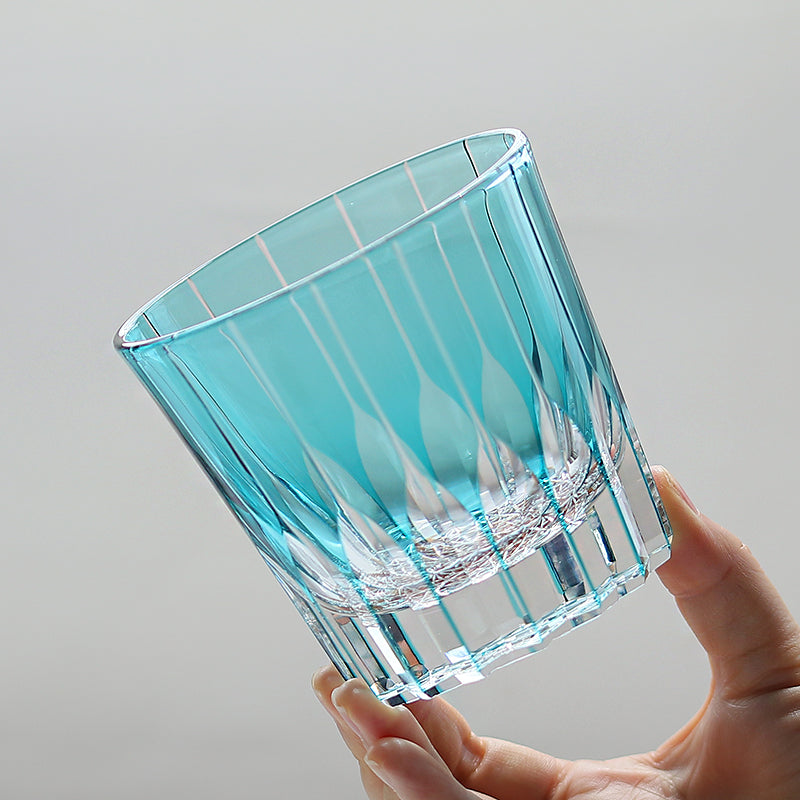 Clear Sky Blue 12oz Edo Kiriko Crystal Whiskey Glass Colored Drinkingware Gift Packing 1pc for Wedding/Party