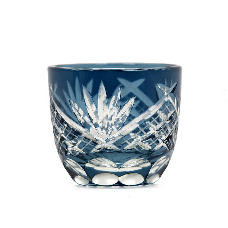 Hand Cut Edo Kiriko Glass Blue Red Japanese Style Sake Glass Drinking Household Decorates Tea Cup