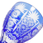 Crystal Glass Wine Cup Japanese Edo Kiriko Colored Glass Bohemia Style Hand Carved Drinking Cup Red Wine Goblet Blue