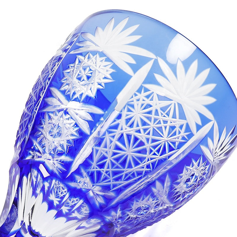 Crystal Glass Wine Cup Japanese Edo Kiriko Colored Glass Bohemia Style Hand Carved Drinking Cup Red Wine Goblet Blue