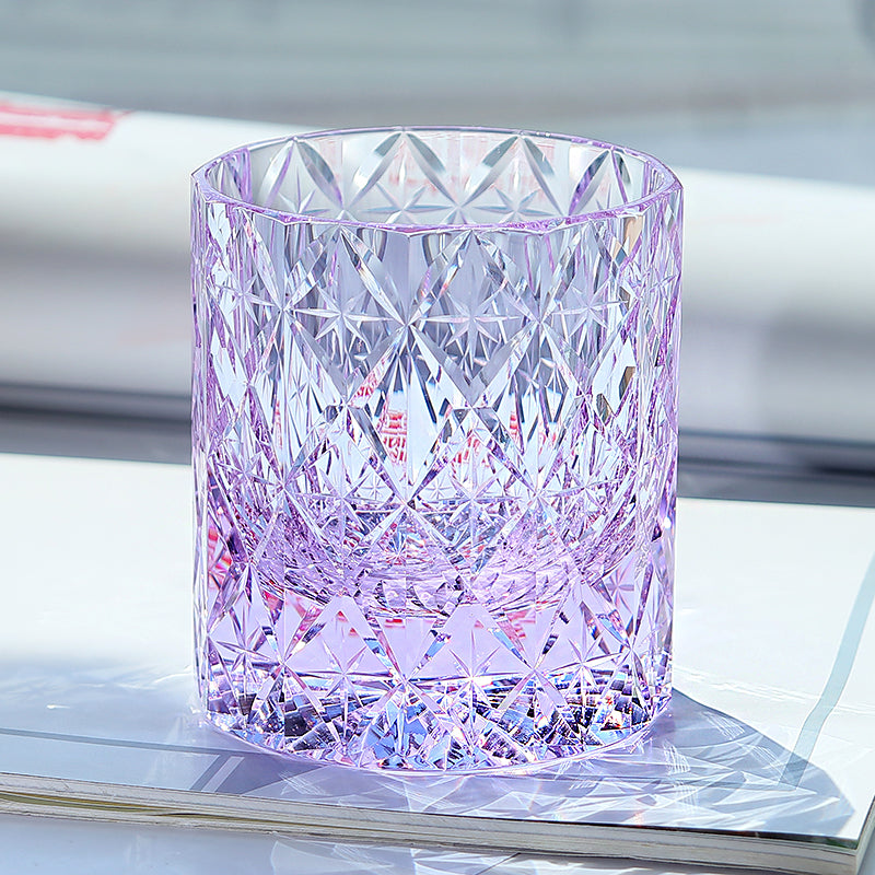 Hand Cut Colored Star Pattern Japanese Edo Kiriko K9 Purple Crystal Whiskey Glass Rock Tumbler Drinkingware Gift Pack