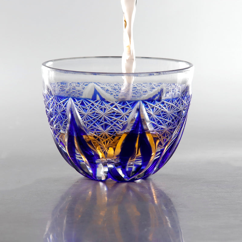 Blue Green Japanese Style Sake Glass Edo Kiriko Glass Drinking Household Decorates Tea Cup for Cold Drinking