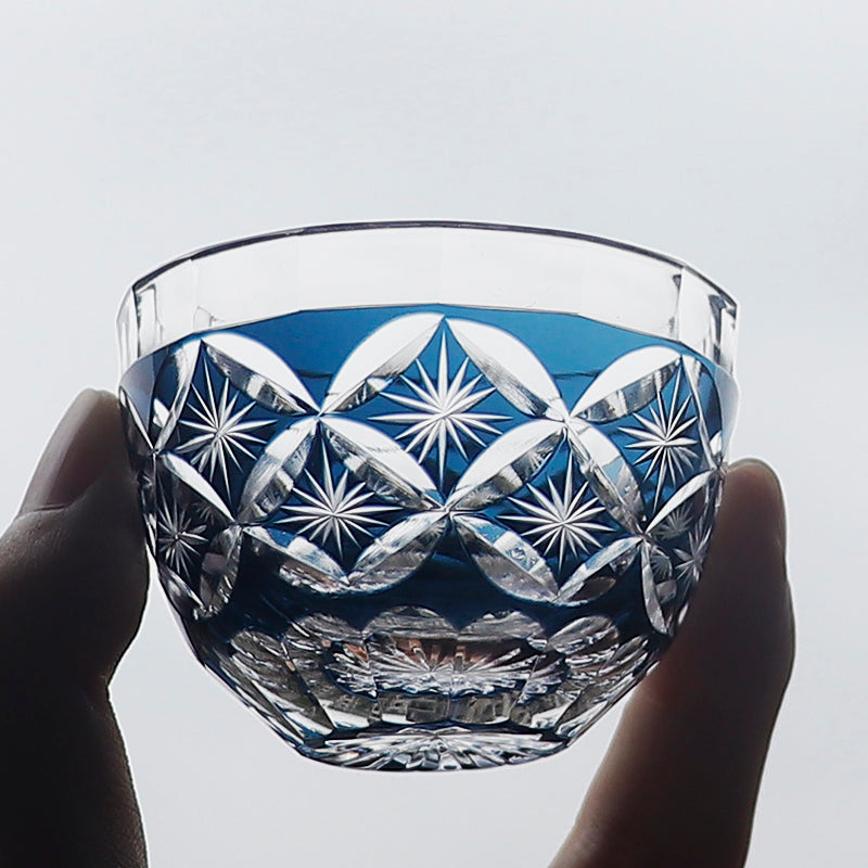 Traditional Japanese Hand Cut Glasses. Shot Glass for Sake Soju Colored Sake Cups Ideal for Wedding, Parties, Housewarming