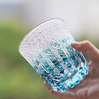 Sky Blue Edo Kiriko Crystal Hand Cut Whiskey Glass Colored Drinkingware Gift Packing 1pc for Wedding/Party 330ml