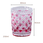 Hand Cut Colored Diamond Pattern Japanese Edo Kiriko Crystal Whiskey Glass Multi-color Rock Tumbler Drinkingware Gift Pack Pink