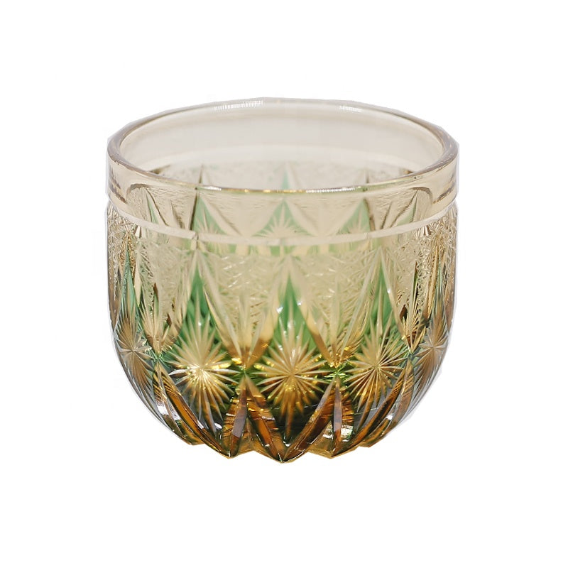 Amber Green Colored Hand-Cut Shot Glass Small Gass for Liquor Japandi Design Style with Gift Box