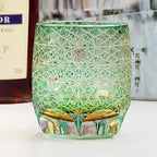 Green 10oz Edo Kiriko Crystal Hand Cut Whiskey Glass Colored Drinkingware Gift Packing 1pc for Wedding/Party