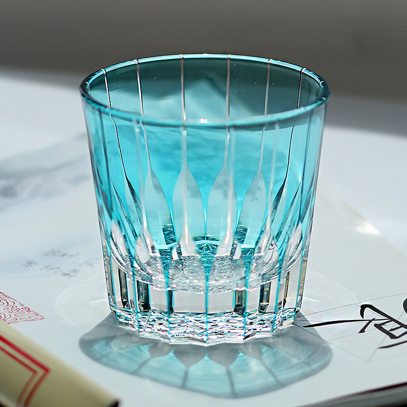 Clear Sky Blue 12oz Edo Kiriko Crystal Whiskey Glass Colored Drinkingware Gift Packing 1pc for Wedding/Party
