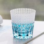 Sky Blue Edo Kiriko Crystal Hand Cut Whiskey Glass Colored Drinkingware Gift Packing 1pc for Wedding/Party 330ml