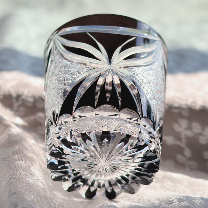 Hand Cut to Clear Black 8oz Edo Kiriko Crystal Whiskey Glass Colored Drinkingware Gift Packing 1pc for Wedding/Party
