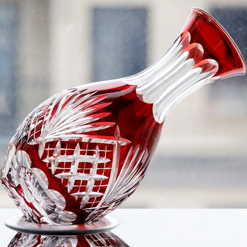 Japanese Style Edo Kiriko Classic Japanese Style Red Color Sake Bottle Set Glass Decanter with Small Glass Cup