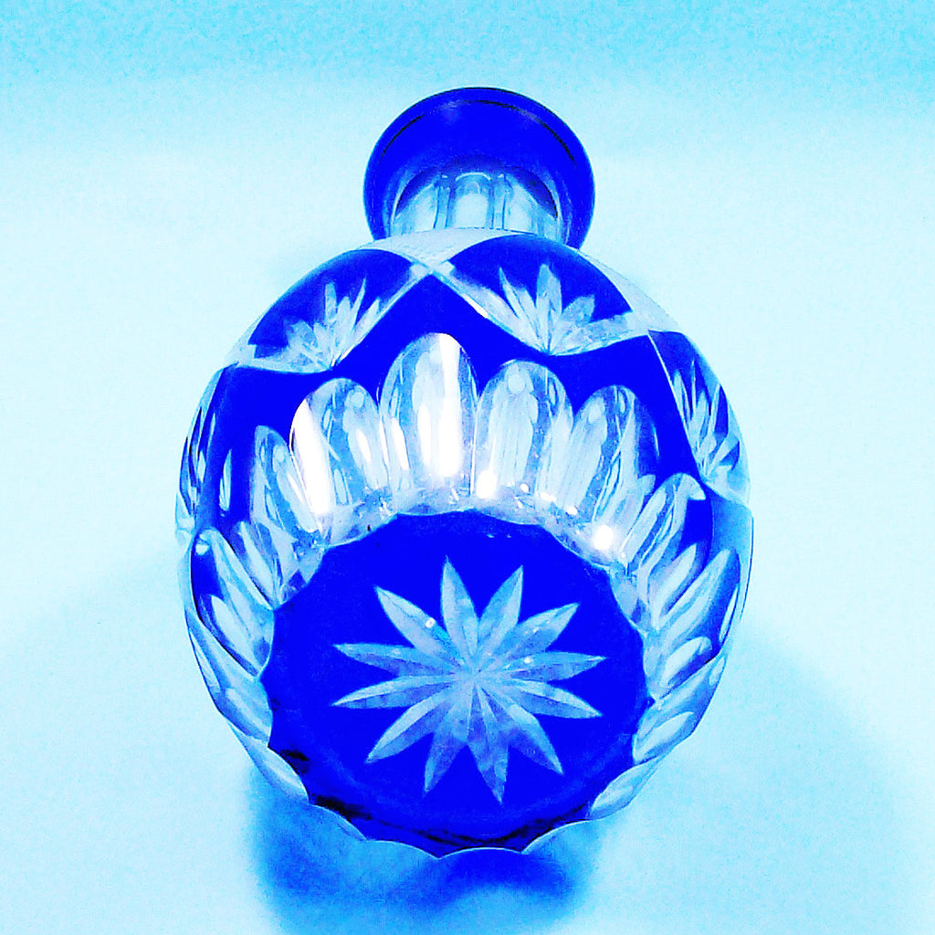 Hand Cut to Clear Blue Colored Whiskey Glass Wine Decanter