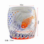 9oz Gold Fish Pattern Edo Kiriko Crystal Whiskey Glass Colored Rock Tumbler Tableware Gift Pack/ Coaster1pc Red and Blue