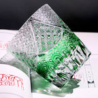 High End 320ml Lead Crystal Whiskey Glass Japanese Edo Kiriko Hand Carved Sea Wave Pattern Artwork for Luxury Home Bar