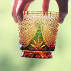 330ml Amber Green Edo Kiriko Fashioned Whiskey Glass with Gift Box New Design Trendy Drinkware for Fine Spirits