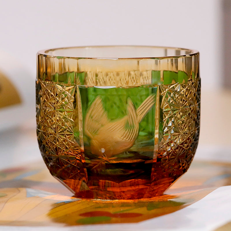 Sake Glass Amber Blue Japanese Style Sake Glass Drinking Household Decorates Tea Cup for Cold Drinking