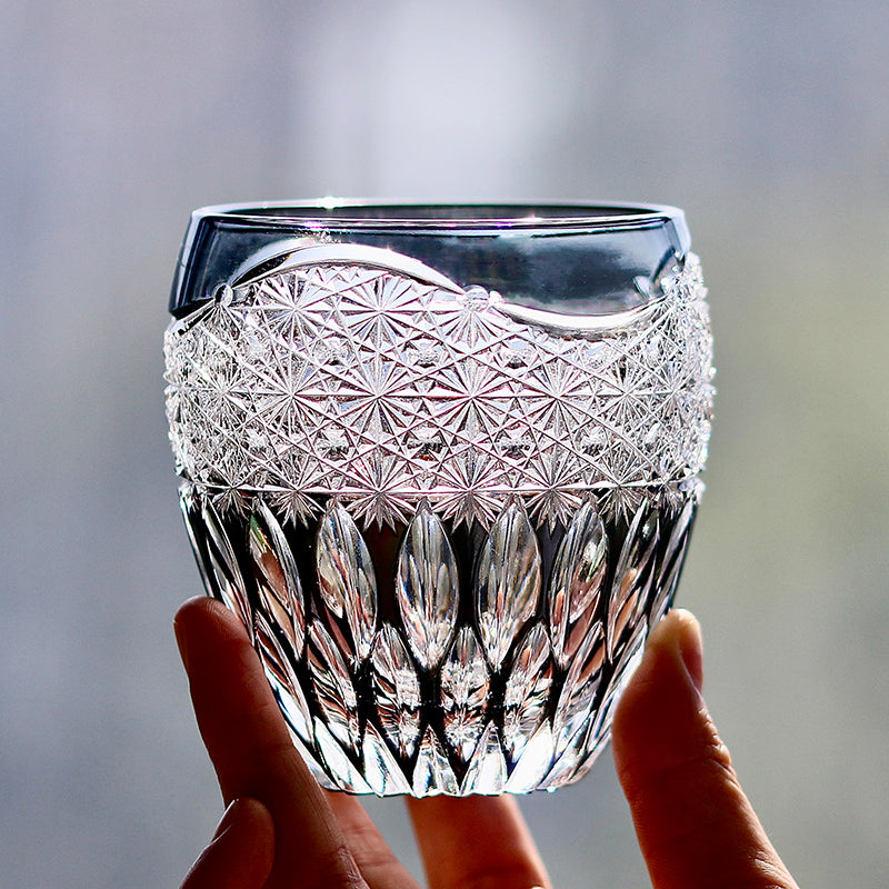 320ml Lead Edo Kiriko Whiskey Glass Fashioned Amber Grey Trendy Drinkware with Gift Box for Fine Spirits