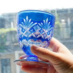 Hand Cut Ruby Red Blue Short Stem Drinking Glass 160 ml Shot Glasses Sake Cup Korea Soju Shot Glass Guest Party Favors