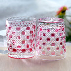 Hand Cut Colored Diamond Pattern Japanese Edo Kiriko Crystal Whiskey Glass Multi-color Rock Tumbler Drinkingware Gift Pack Pink
