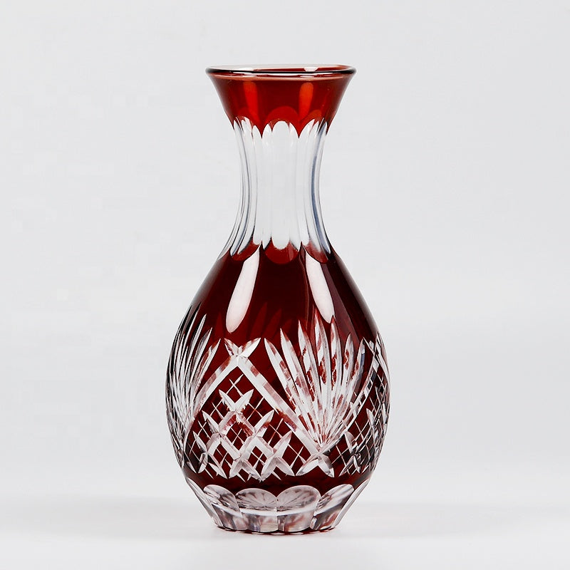Japanese Style Edo Kiriko Classic Japanese Style Red Color Sake Bottle Set Glass Decanter with Small Glass Cup