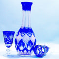 Hand Cut to Clear Blue Colored Whiskey Glass Wine Decanter