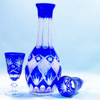 Hand Cut to Clear Blue Colored Whiskey Glass Wine Decanter