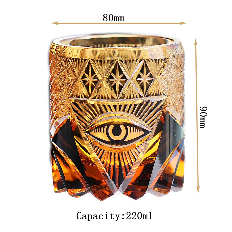 Best Selling Handmade Amber Black Colored Heavy Rocks Tumbler Cold Drinking Glass Cup with Gift Pack 220ml