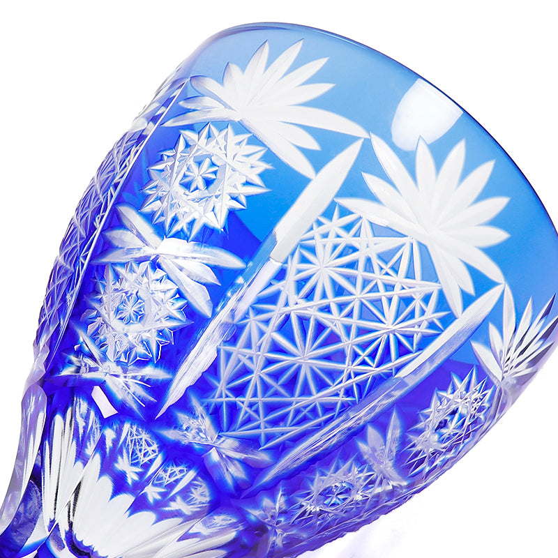 Crystal Cobalt Blue Goblet Glass 5OZ Hand Carved Unique Glass