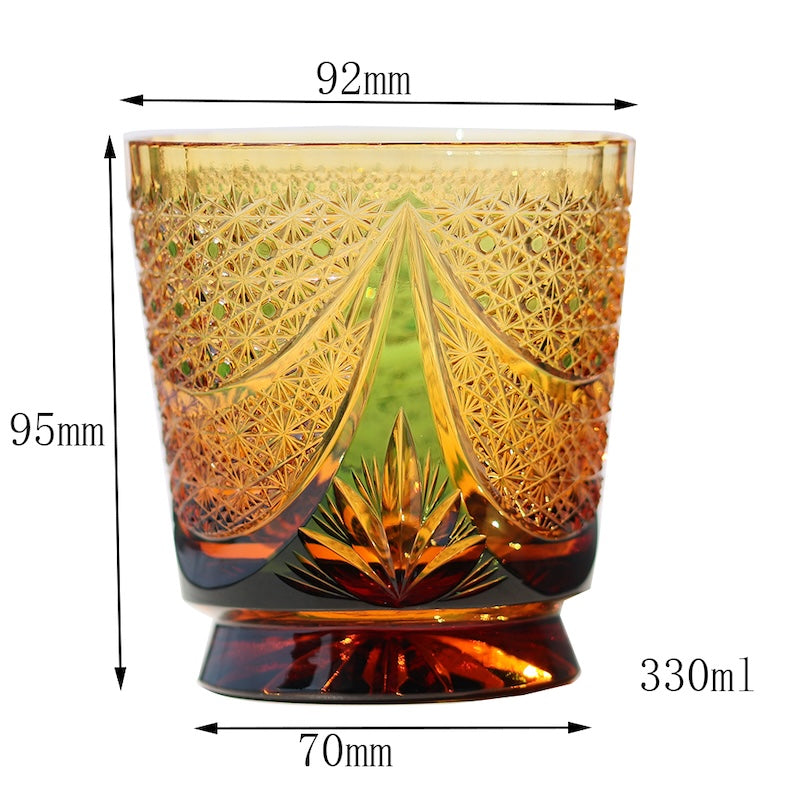330ml Amber Green Edo Kiriko Fashioned Whiskey Glass with Gift Box New Design Trendy Drinkware for Fine Spirits