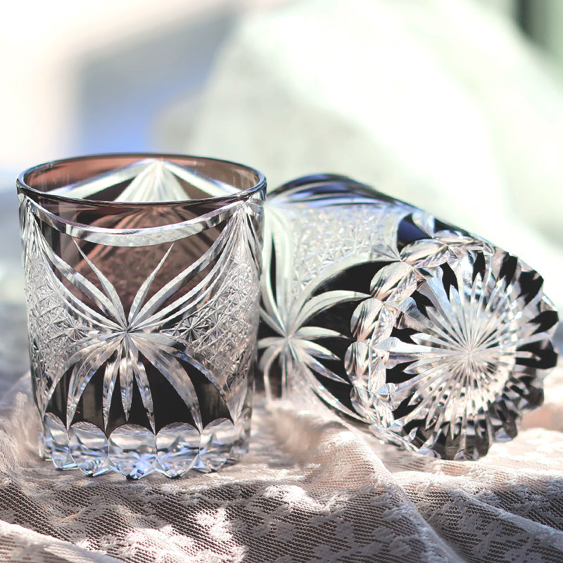 Hand Cut to Clear Black 8oz Edo Kiriko Crystal Whiskey Glass Colored Drinkingware Gift Packing 1pc for Wedding/Party