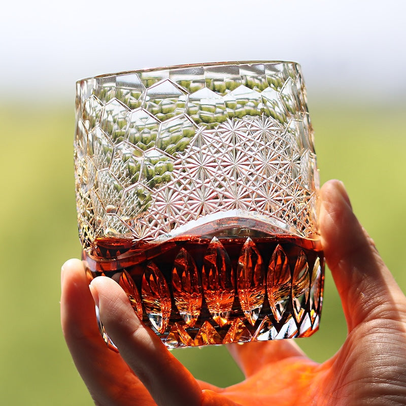 Vintage 350ml Edo Kiriko Fashioned Whiskey Glass Amber Grey with Gift Box New Design Trendy Drinkware for Fine Spirits