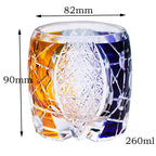 260ml Yellow Blue Edo Kiriko Crystal Whiskey Rock Glass Colored Rock Tumbler Glassware Gift Pack/ Coaster1pc