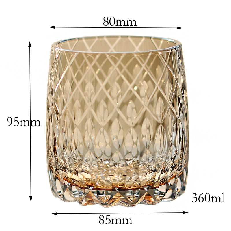 310ml Gray Luxury Hand Cut Kiriko Whisky Glass Color Engraved Glass Luxury Whiskey Glass with Gift Box