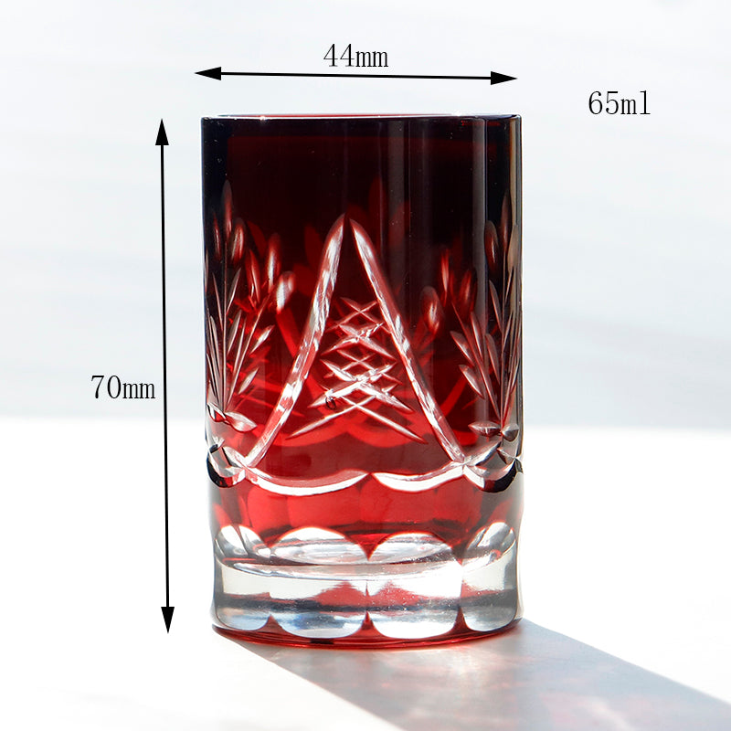 Japanese Style 65ml Round Hand Cut Glass Cut Patterned Spirits Glass Colored Sake Cup 2oz Korea Soju Shot Glass Party Favors