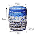 Modern Lead Blue Crystal Rock Whiskey Glass 350ml Japanese Edo Kiriko Hand Carved Pattern Artwork for Cocktails