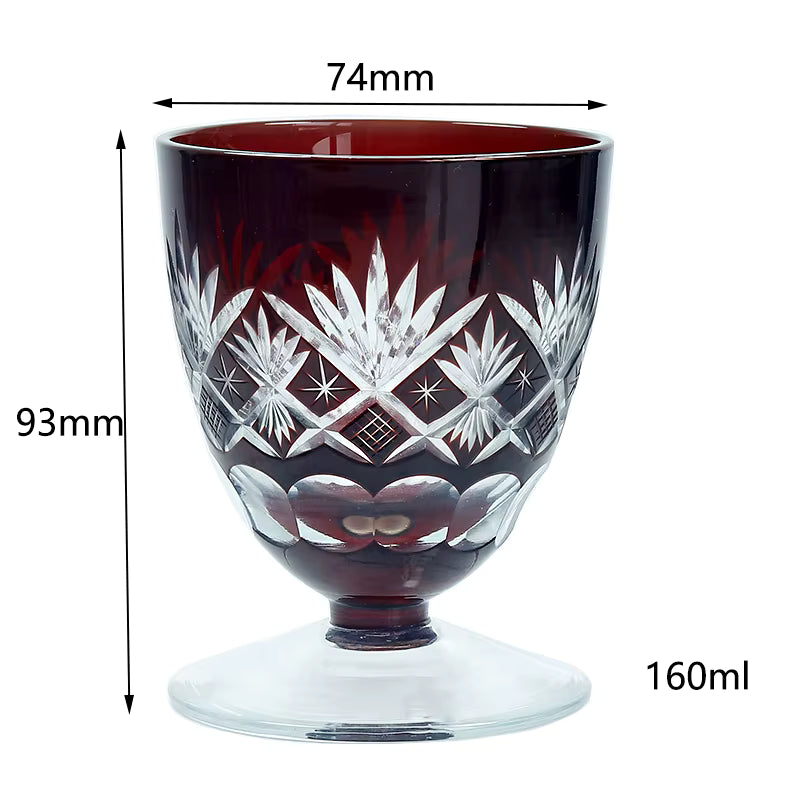 Hand Cut Ruby Red Blue Short Stem Drinking Glass 160 ml Shot Glasses Sake Cup Korea Soju Shot Glass Guest Party Favors