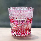 Gold Pink 320ml Whiskey Glass Hand Carved Chrysanthemum Star Pattern Edo Kiriko Japanese Crystal Tumbler Gift for Her