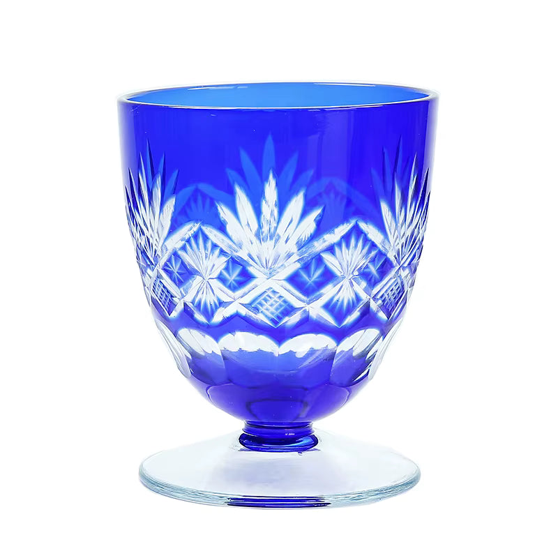 Hand Cut Ruby Red Blue Short Stem Drinking Glass 160 ml Shot Glasses Sake Cup Korea Soju Shot Glass Guest Party Favors