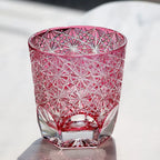 Gold Pink 320ml Whiskey Glass Hand Carved Chrysanthemum Star Pattern Edo Kiriko Japanese Crystal Tumbler Gift for Her
