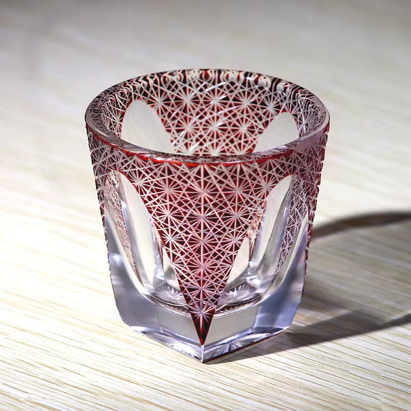 35ml Luxury Edo Kiriko Multi-Color Laser Engrave Soju Glass Cup Japanese Style Hand Cut Shot Glass Whiskey Tea Cups Saucers